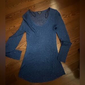 Bebe Navy Long Sleeve V-Neck Top
